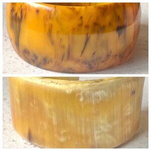 Bakelite Butterscotch & Brown Bangle & Buffalo Horn Open Cuff Bracelet Vintage